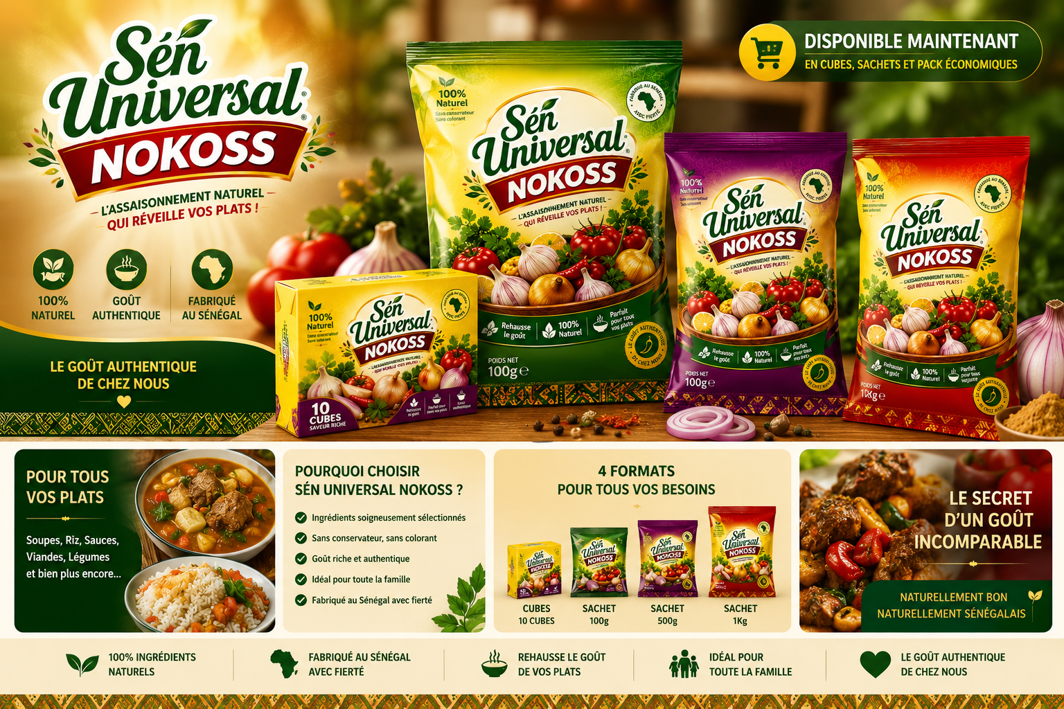 Disponible maintenant en cubes, sachets et pack économique - Sén Universal NOKOSS